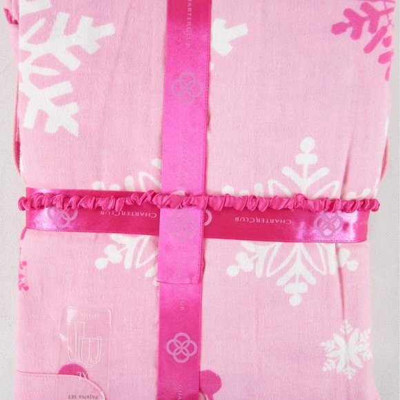 NWT Charter Club Pink Snowflake Flannel Pajamas Pajama Set with Mask, XL, $45 - Picture 2 of 2